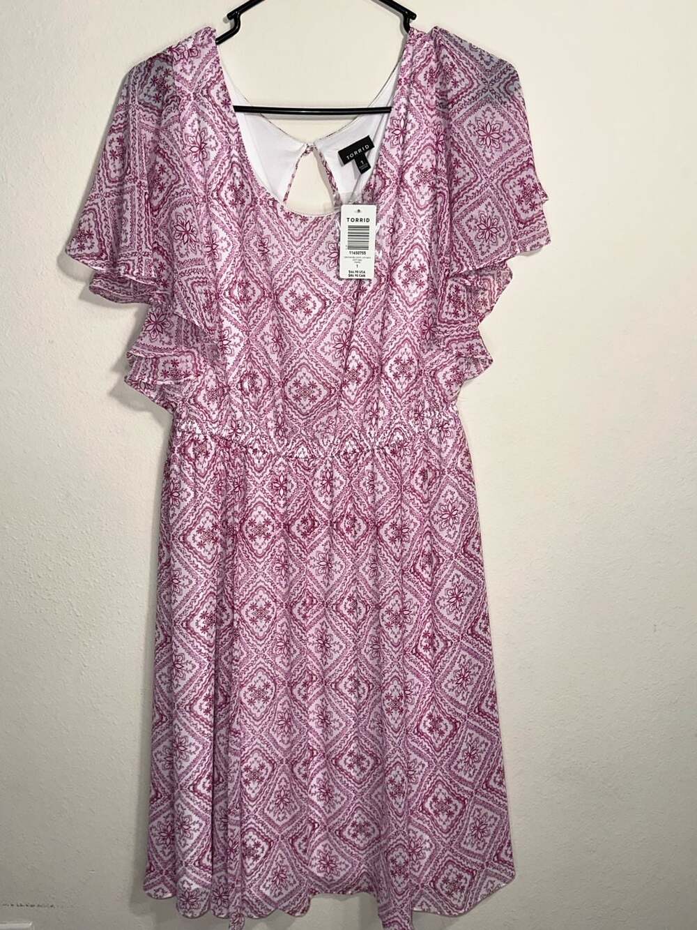 Torrid Pink Medallion Ruffle Chiffon Skater Dress Size 1